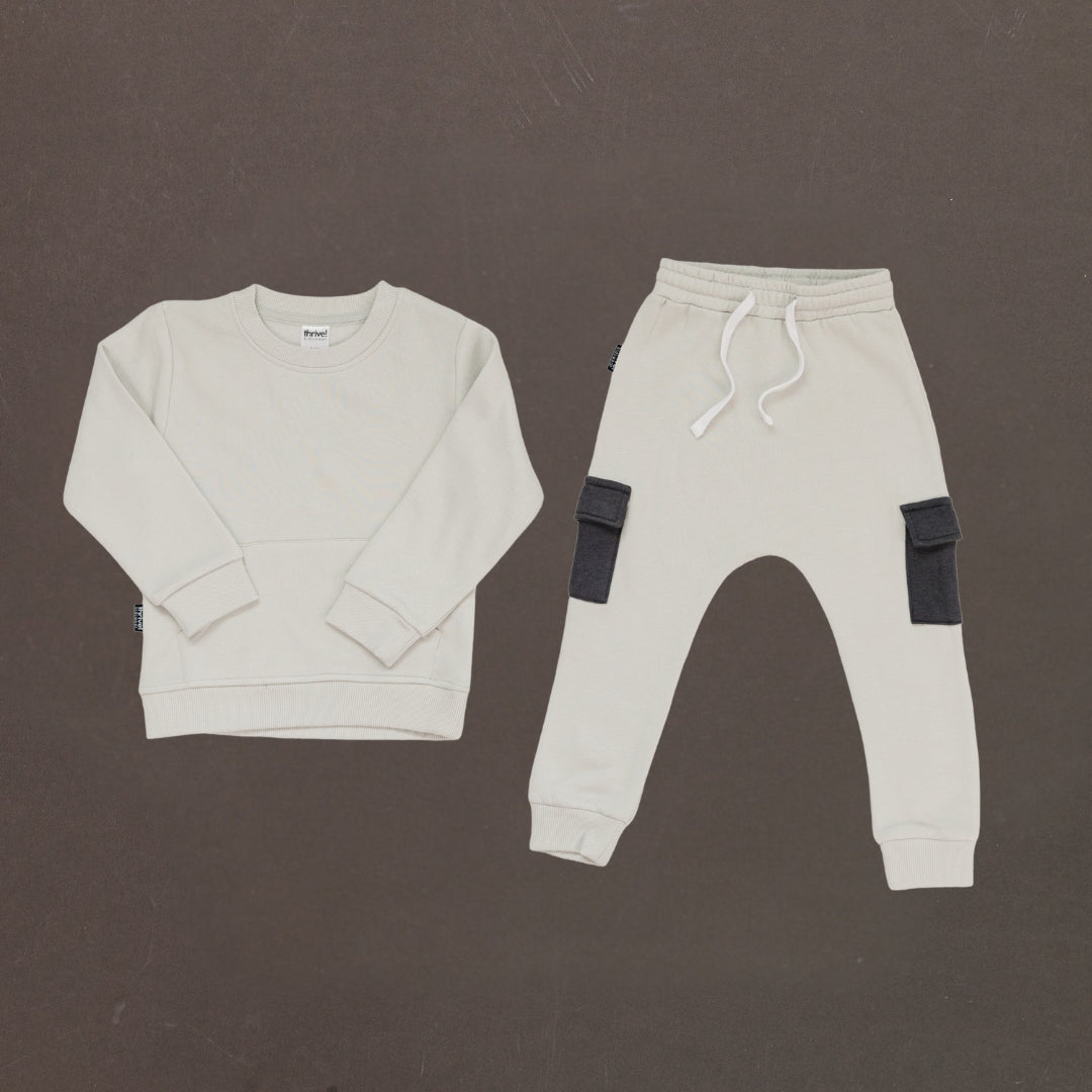 Bamboo Crewneck Sweatpants Set - White Onyx