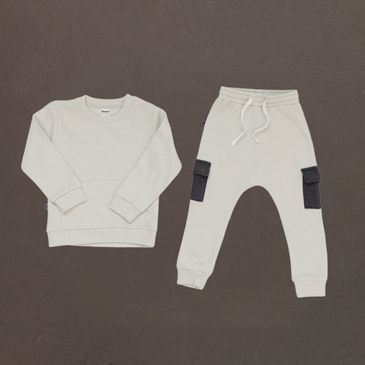 Bamboo Crewneck Sweatpants Set - White Onyx