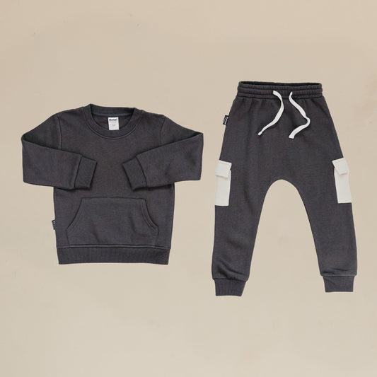 Bamboo Crewneck Sweatpants Set - Raven