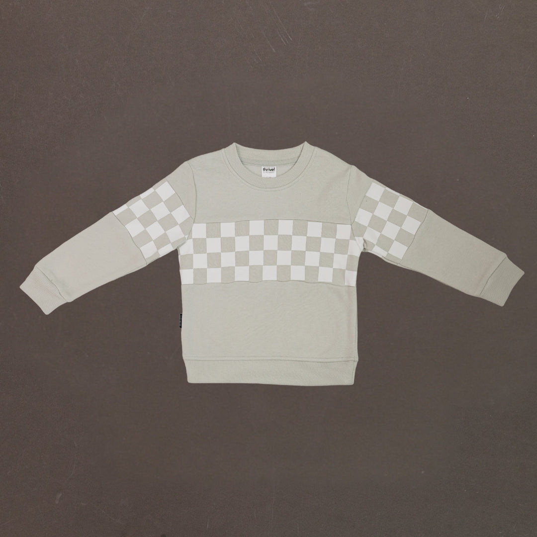 Bamboo Checkered Crewneck - White Onyx