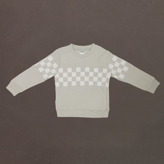 Bamboo Checkered Crewneck - White Onyx