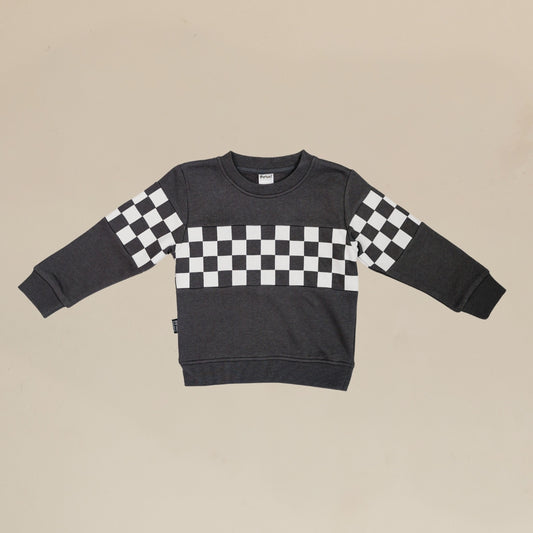 Bamboo Checkered Crewneck - Raven
