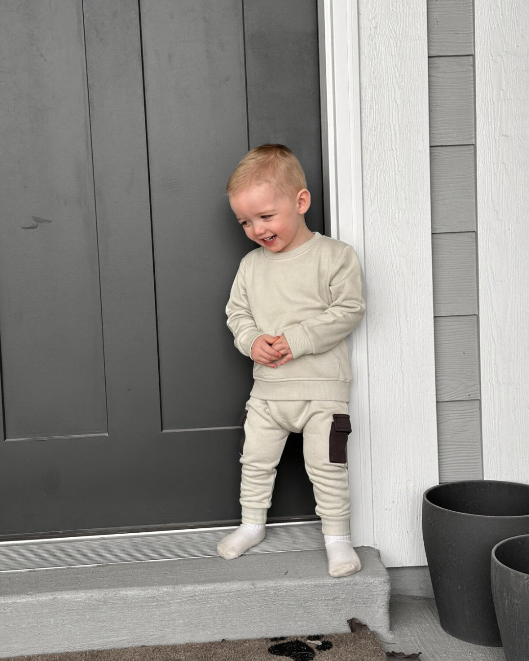 Bamboo Crewneck Sweatpants Set - Ash White