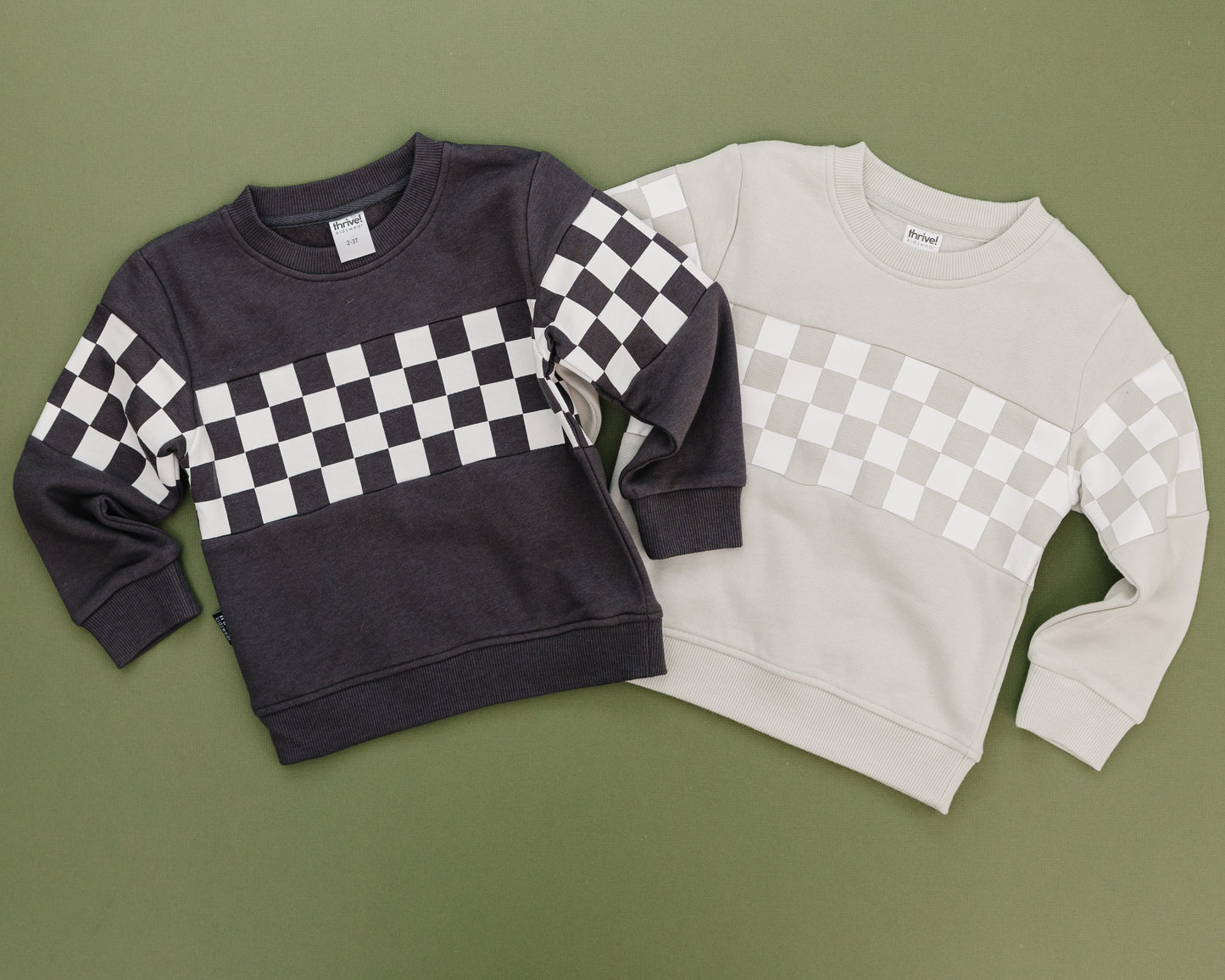 Bamboo Checkered Crewneck - White Onyx