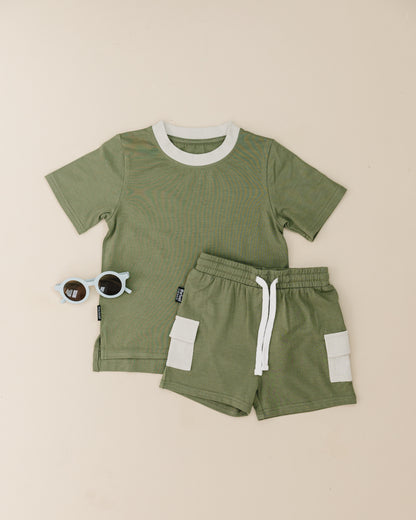 Bamboo Tee/Cargo Shorts Set - Olivine