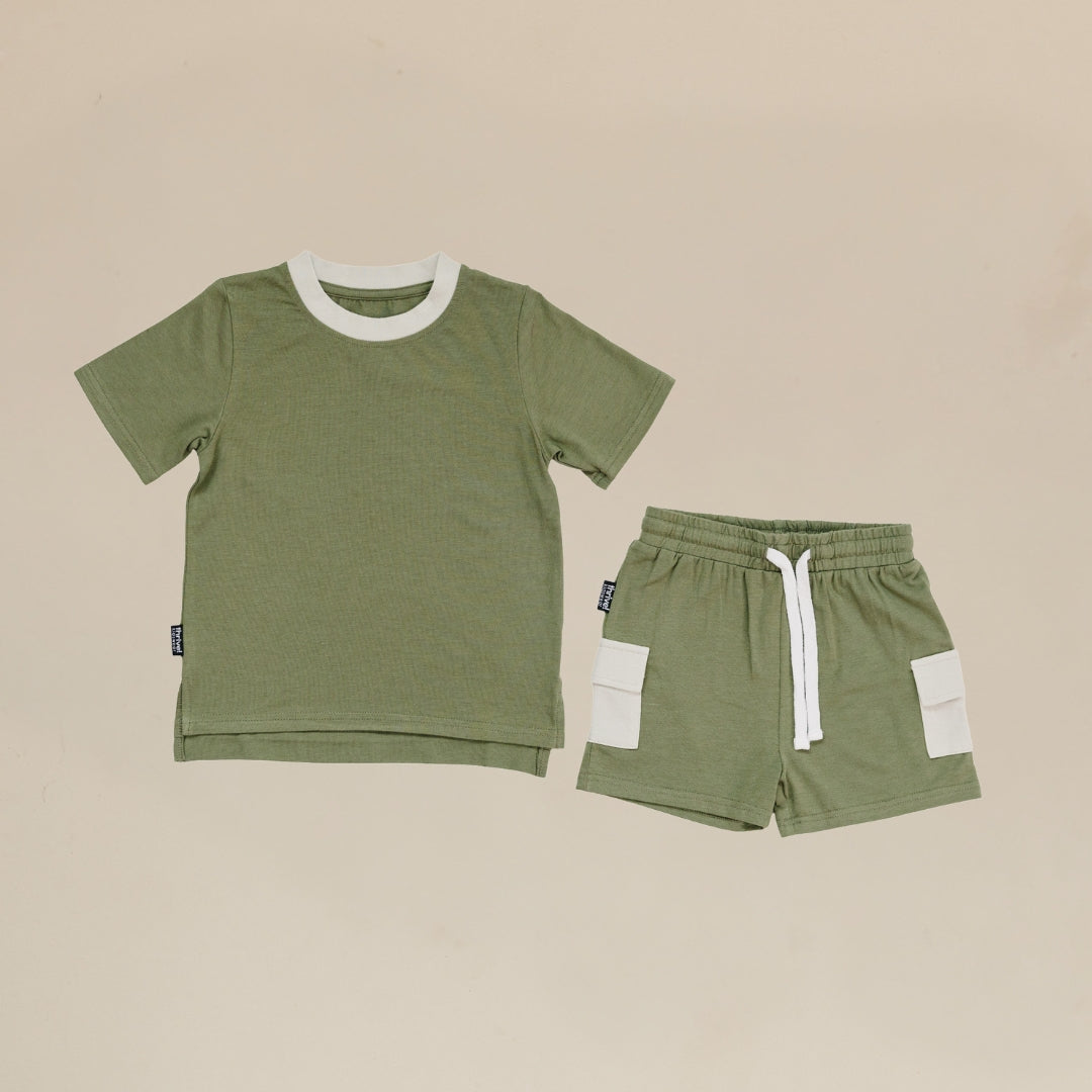 Bamboo Tee/Cargo Shorts Set - Olivine
