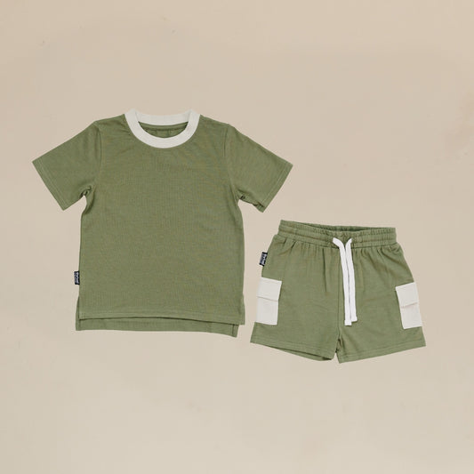 Bamboo Tee/Cargo Shorts Set - Olivine