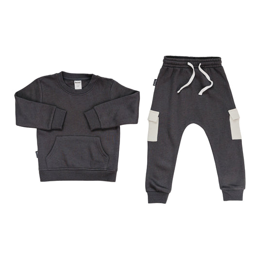 Bamboo Crewneck Sweatpants Set - Raven