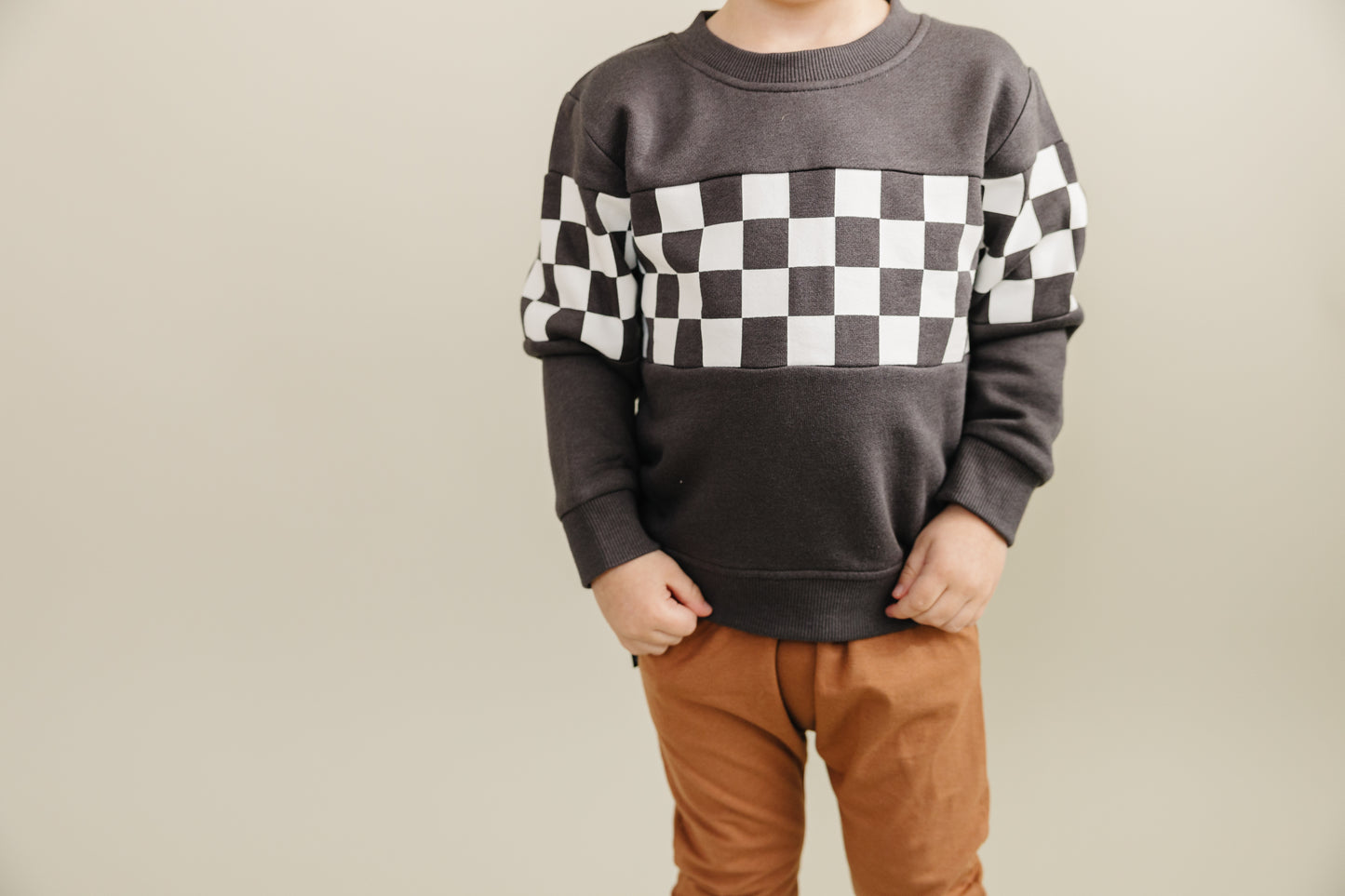 Bamboo Checkered Crewneck - Raven