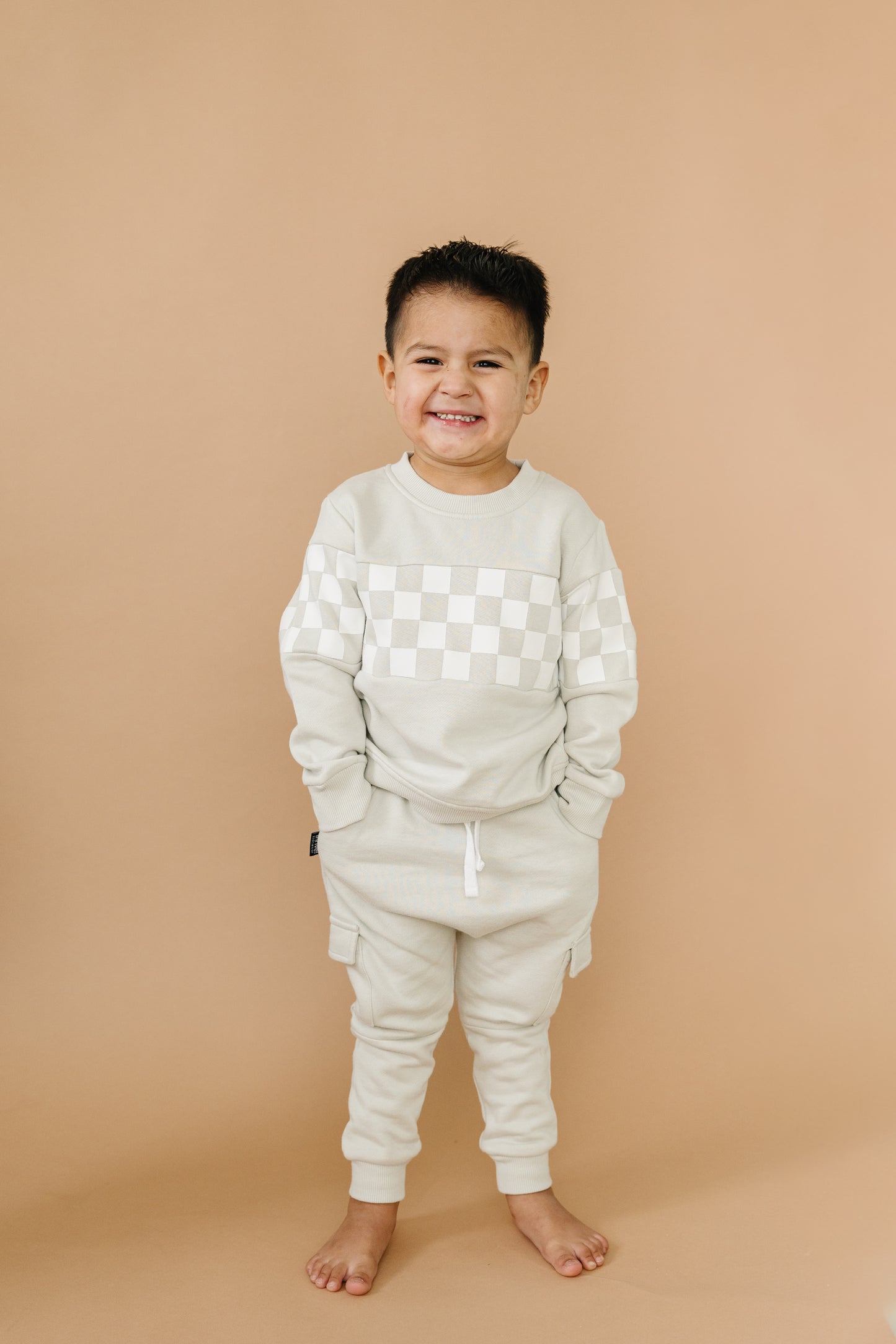 Bamboo Checkered Crewneck - White Onyx