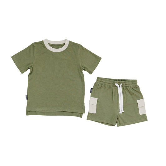 Bamboo Tee/Cargo Shorts Set - Olivine