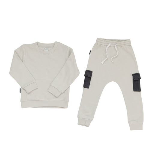 Bamboo Crewneck Sweatpants Set - White Onyx